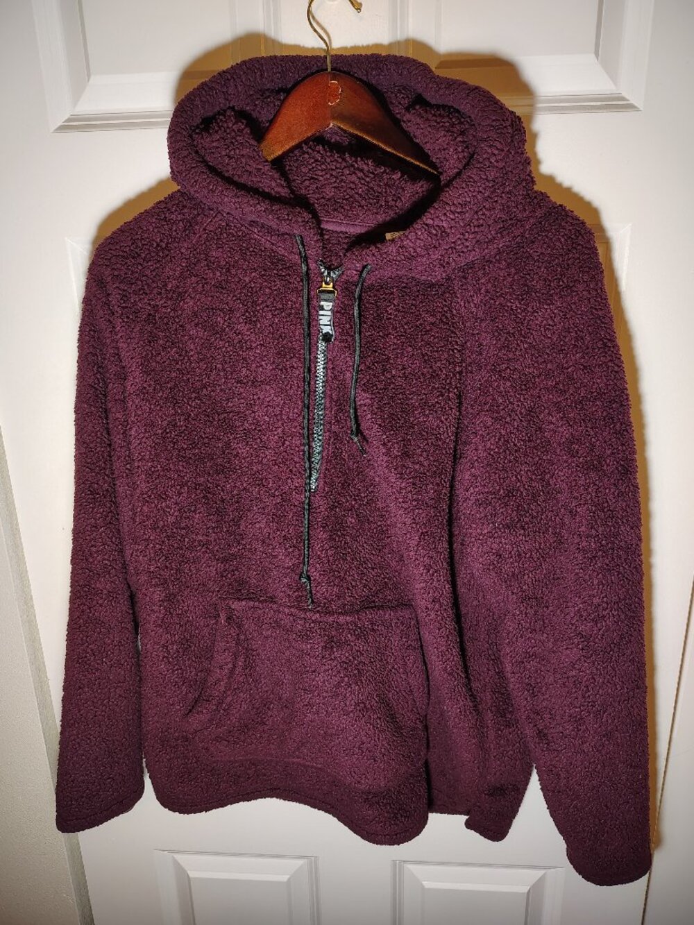 Victoria's Secret PINK Teddy Half Zip Sherpa Pullover Hoodie Jacket Plum Medium